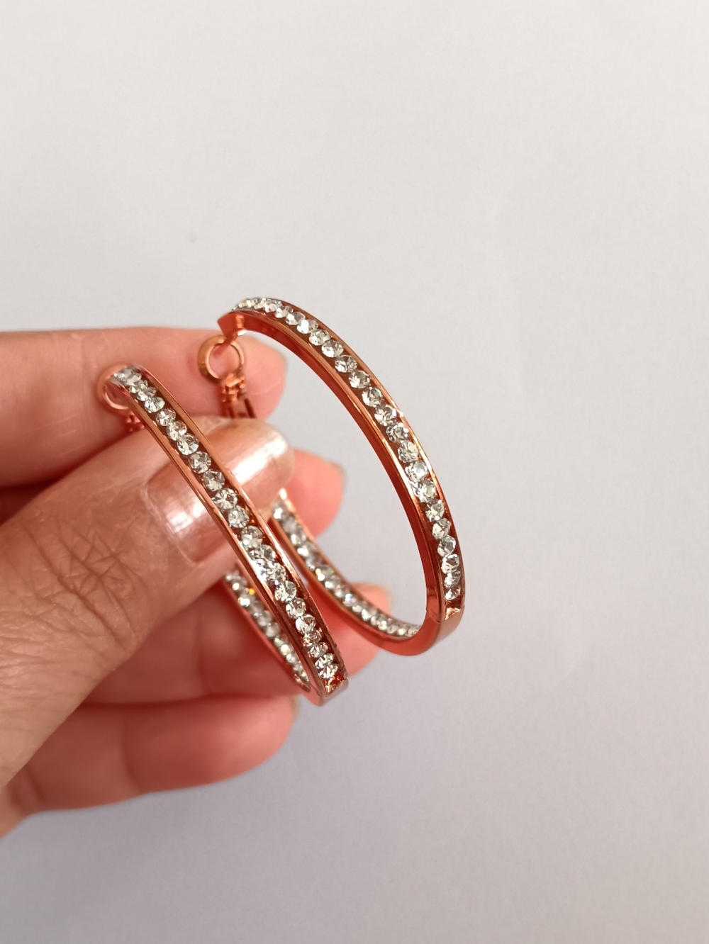 Rose Gold- Rhinestone Hoop Earrings